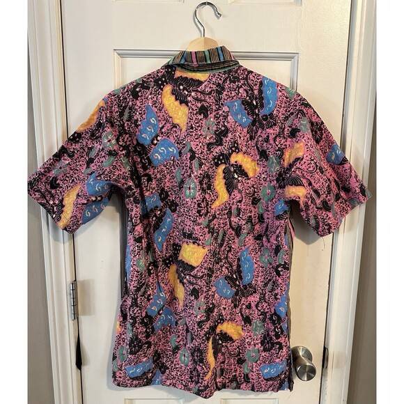 HAP Batik Shirt Men's Size Large Multicolor Short Sleeve Button Up Pink Retro - Picture 3 of 5